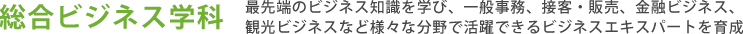 総合ビジネス学科 最先端のビジネス知識を学び、一般事務、接客・販売、金融ビジネス、観光ビジネスなど様々な分野で活躍できるビジネスエキスパートを育成